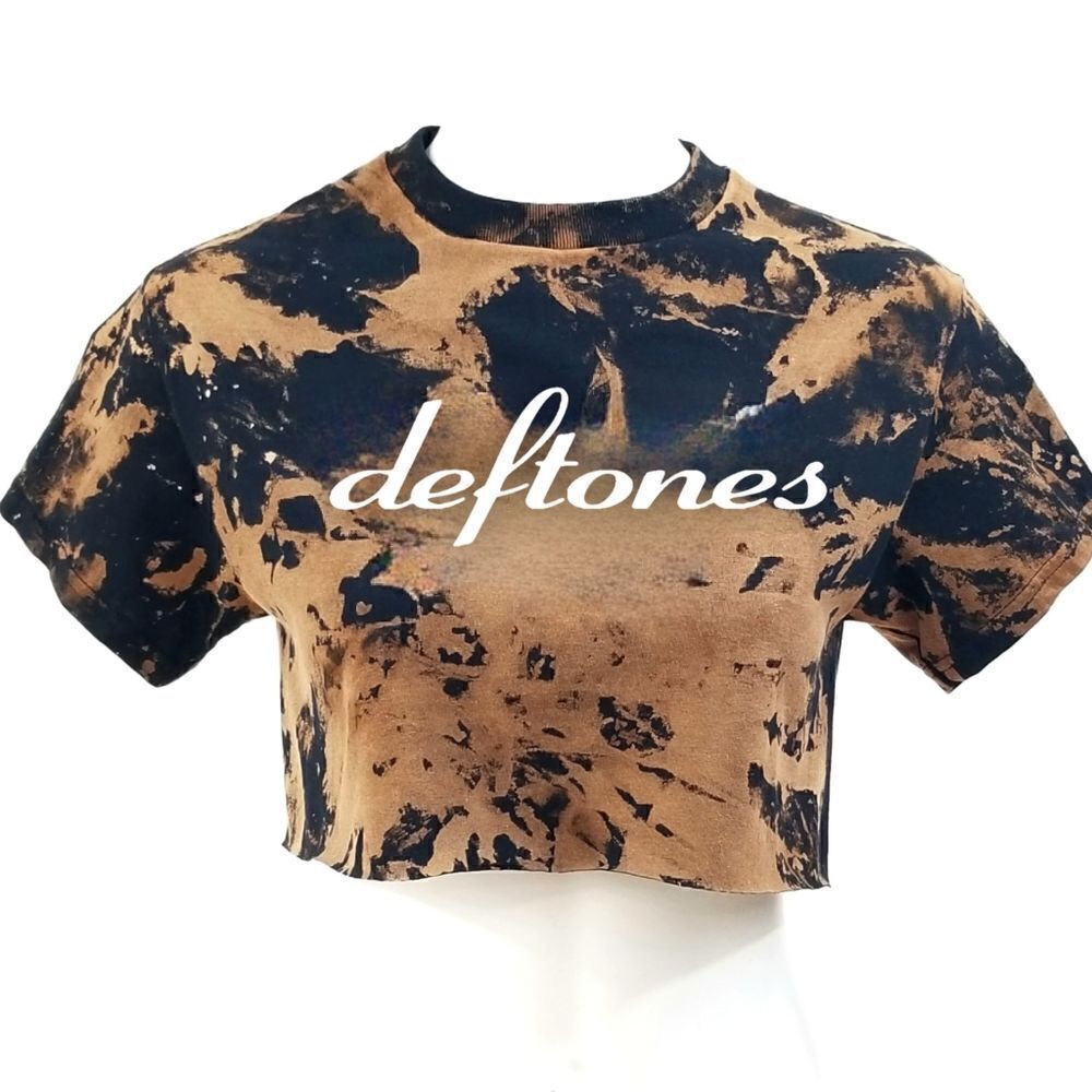 Gildan Black and Brown Tie-Dye 'Deftones' Cropped Tee